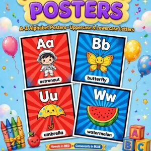 Alphabet Posters in Red Blue Illustrative Style